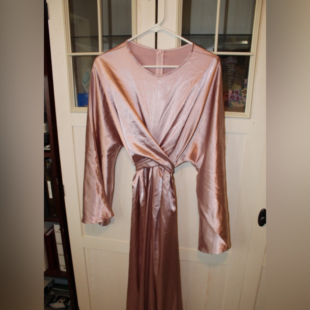 Satin Maxi Wrap Dress in Dusty Rose